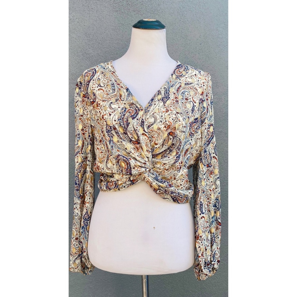 FASHION NOVA paisley v-neck long sleeve